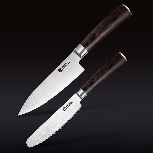 Damascus Steel Starter Knife Set. 2-pc (Espresso)