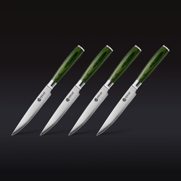 Damascus Steel Steak Knife Set. 4-pc (Green)