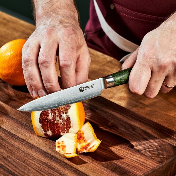 Damascus Steel Utility Knife. 5″ (Green)
