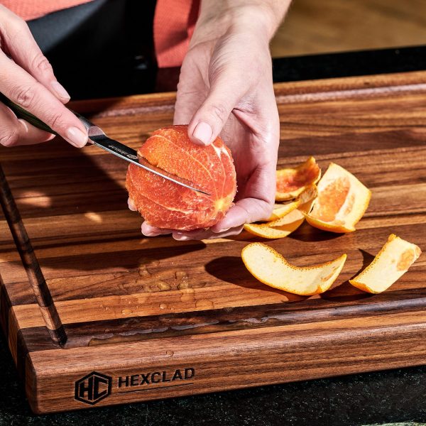 HexClad_MediumWalnutBoardV2_KWWB20-V2_ParingKnife_CTPK35_Citrus_012325_KF_03.jpg Walnut Cutting Board. Medium