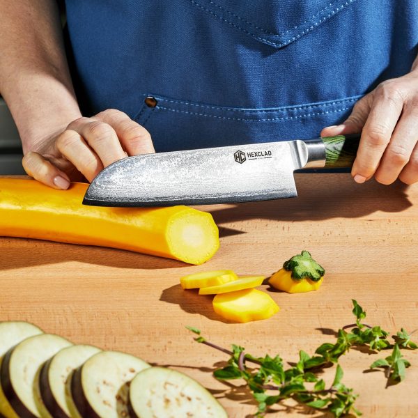 HexClad_SantokuKnife_05-30-24_KF_02_SQUARE.jpg Damascus Steel Santoku Knife. 7″ (Green)