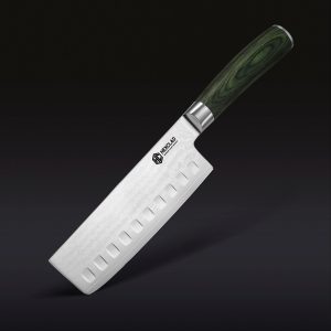 Damascus Steel Nakiri Knife. 6.5″ (Green)