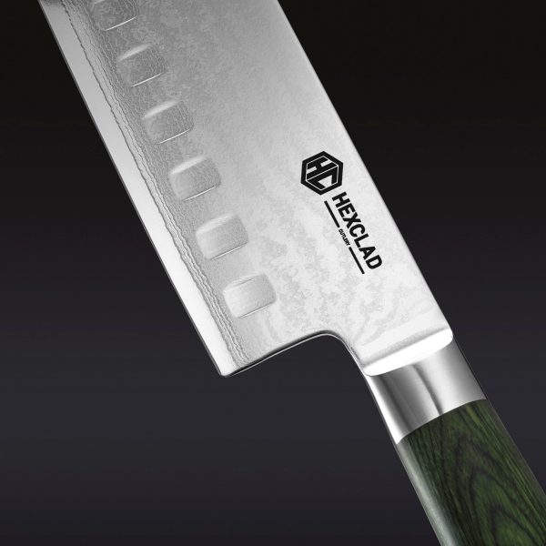 Damascus Steel Nakiri Knife. 6.5″ (Green)