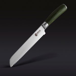 Hexclad_BreadKnife_34.jpg Damascus Steel Serrated Bread Knife. 8″ (Green)