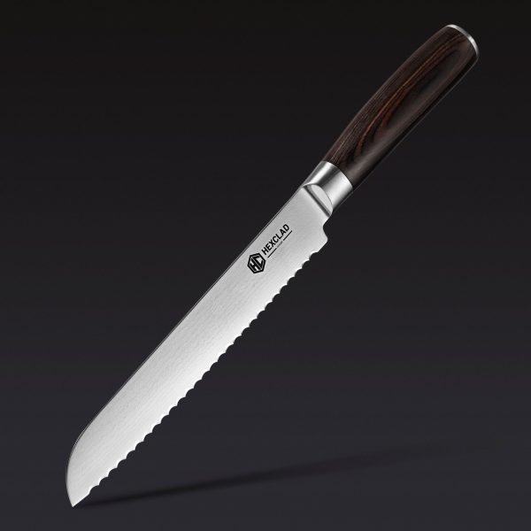 Damascus Steel Serrated Bread Knife. 8″ (Espresso)
