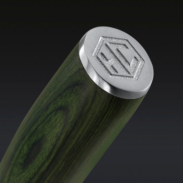 Hexclad_BreadKnife_Detail1.jpg Damascus Steel Serrated Bread Knife. 8 (Green)