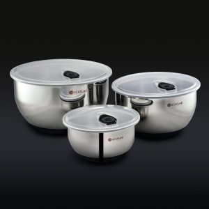 Stainless Mixing Bowl Set with Vacuum Seal Lids. 6-pc