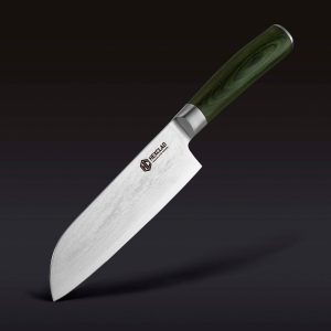 Damascus Steel Santoku Knife. 7″ (Green)