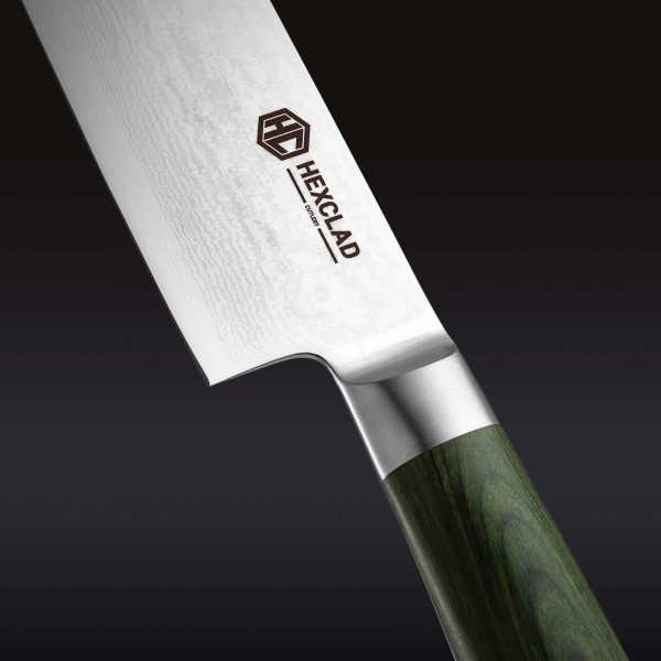 Hexclad_SantokuKnife_Detail2.jpg Damascus Steel Santoku Knife. 7″ (Green)